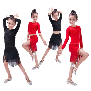 Kids latin dress for girls competition stage performance latin salsa chacha rumba dancing dresses tops and skirt