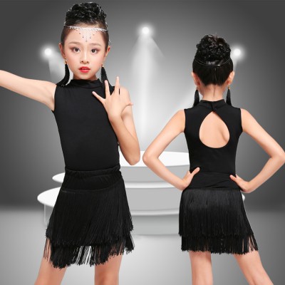 Kids latin dresses professional competition salsa chacha rumba samba dancing tops and skirts