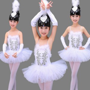 Kids modern dance ballet dresses little swan lake stage performance tutu skirts costumes