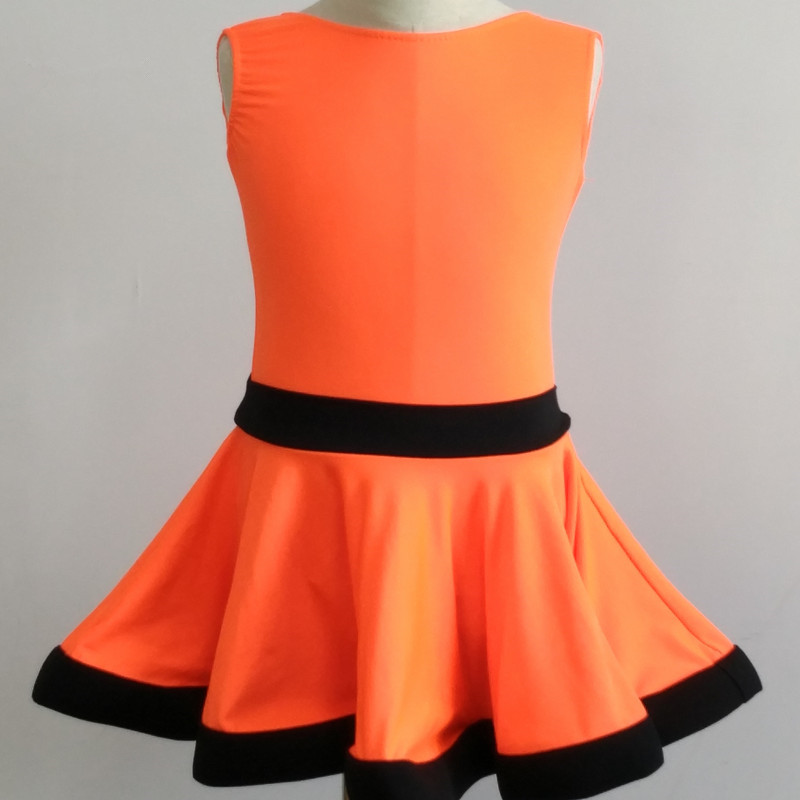 Kids orange latin dresses for girls salsa chacha rumba stage performance competition salsa rumba samba dancing skirts