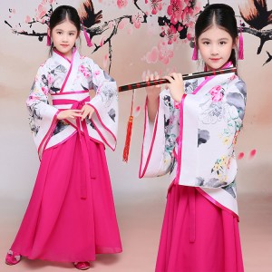 Kids stage performance ancient fairy dancing robes for girls pink hanfu traditional princess Japanese Korean kimono clothes
