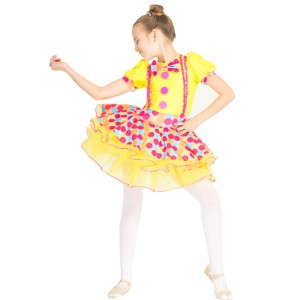Kids toddler yellow rainbow polka dot tutu skirt ballet dance leotard dress strap puffy performance costume stage costume for baby modern dance ballet for children