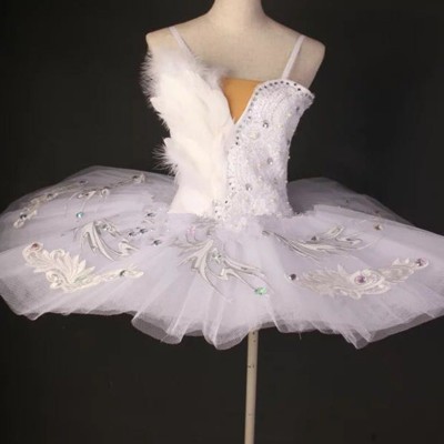 Kids white swan lake ballet dance dress ballerina ballet dress pancake feather tutu skirt ballet dance costumes