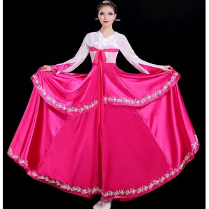 Korean dance costume female Traditional pink hanbok dresses opening dance performance costume Korean palace princess big swing skirt