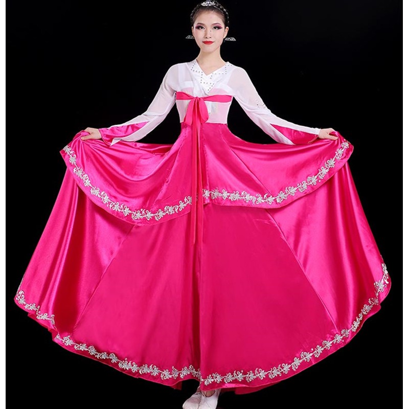 Korean dance costume female Traditional pink hanbok dresses opening dance performance costume Korean palace princess big swing skirt