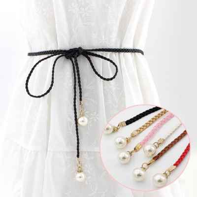 Ladies dress decorative pearl belt Knotted Waist Chain Dress Braided Waist Rope Women's Pearl Belt One Piece