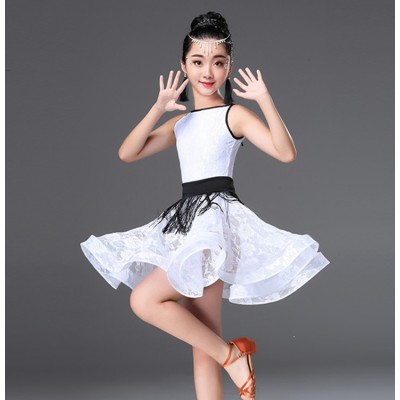 Latin Dance Dress for Girls Fashion white red black latin dress Ballroom Dancing Dresses for Kids Dancewear Children Stage Performance Costume