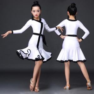 Latin Dance Dress Girl White color Professional Ballroom Dance Competition Dresses Children Kid Salsa Cha Samba Costume