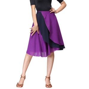 Latin dance skirt for women girls competition purple  stage performance salsa rumba hip scarf skirt