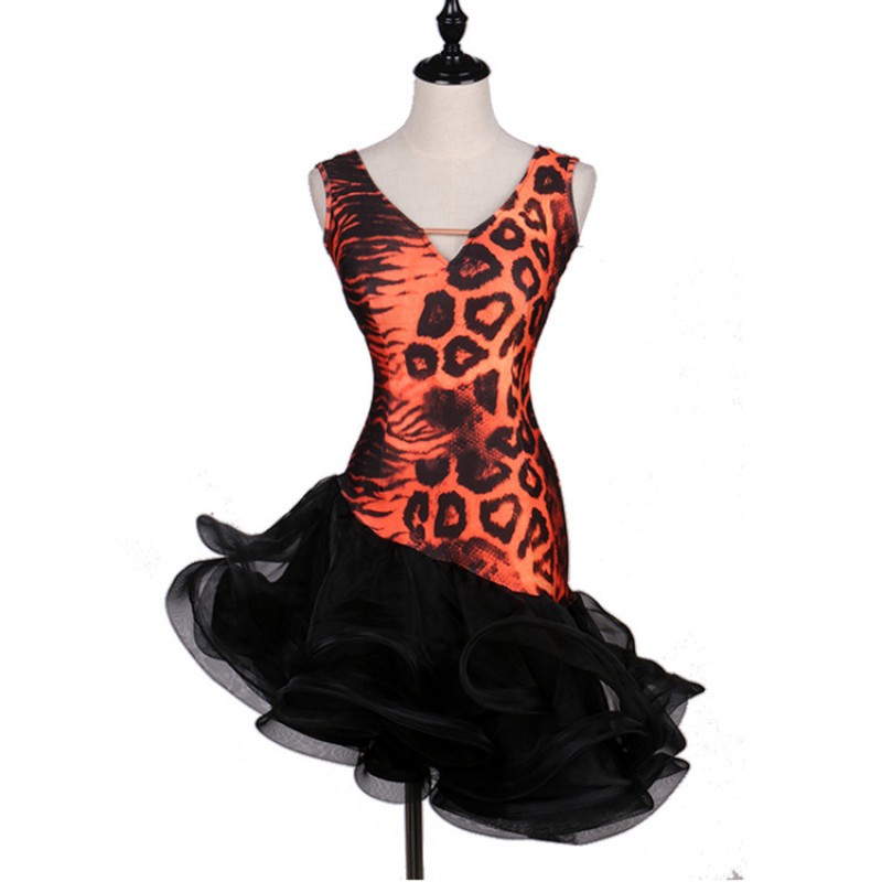 Latin dresses for women female girls leopard competition stage performance rumba salsa rumba chacha dancing costumes