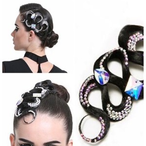 Latin tango waltz competition dancing hair accessories genuine hair wig with rhinestone headdress