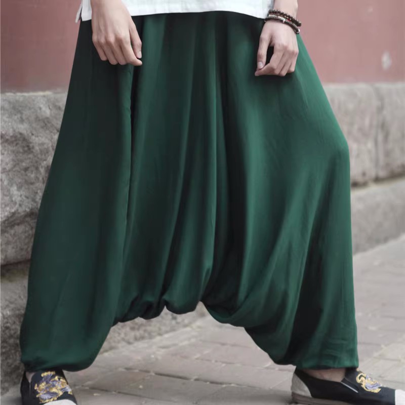 Light cotton men's hanging  big crotch pants For men youth chinese kung fu tai chi uniforms classcial yogda dancing loose large size low crotch pants trendy Chinese style