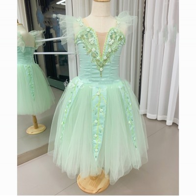 Light Green tulle long tutu skirt fairy ballet  dance dresses  for kids baby girls little swan dance leotard bellrina performance costume