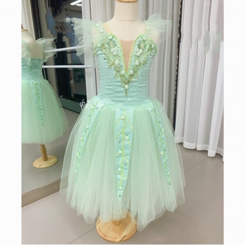 Light Green tulle long tutu skirt fairy ballet  dance dresses  for kids baby girls little swan dance leotard bellrina performance costume