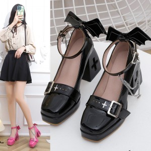 Mary Jane shoes female Maiden Gothic Lolita Shoes high heels thick with female elegant French princess small leather shoes