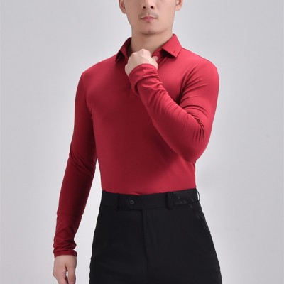 Men ballroom Latin Dance shirts wine black white competition stage performance ballroom dancing tops latin dance wear for male