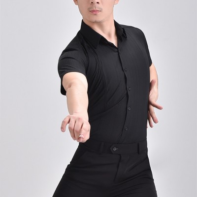 Men black white latin ballroom dance shirts short long sleeves jive tango flamenco chacha dance tops for male