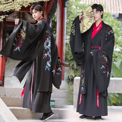Men chinese Hanfu ancient swordsman warrior cosplay costume water sleeves knight Chinese style martial arts prince performance robes