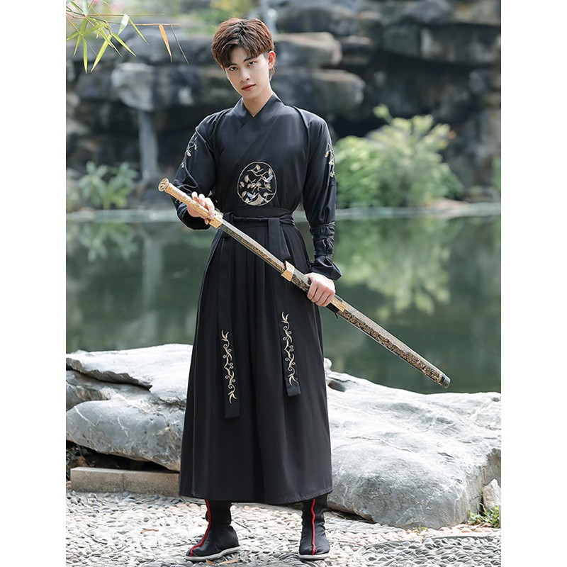men Chinese hanfu knight scholar costumes swordsman cosplay robe graduation photo clothes ancient Tang suit stage film drama costumes
