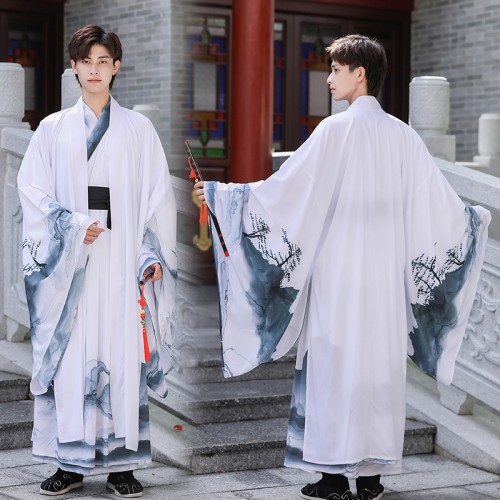 Men chinese Ink style Hanfu male stage performance photos shooting warrior swordsman cosplay robe Chinese ancient boys fairy prince suit