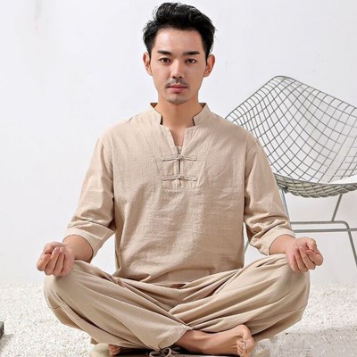 Men tai chi clothing Cotton hemp meditation clothes yoga clothes men's Taifu recluse meditation clothes tea ceremony retro suit