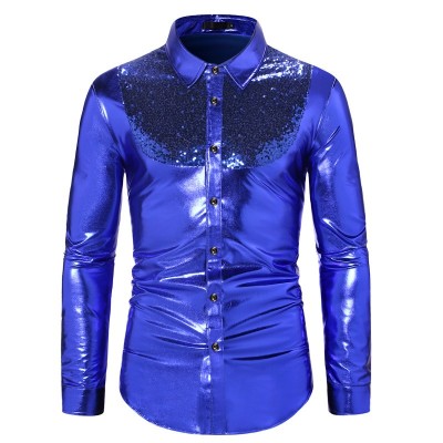 Men youth jazz dance shirts gold red black blue singers choir host stage performance photo shooting sequins disco shirts groomsman blazers long sleeve dresses shirt