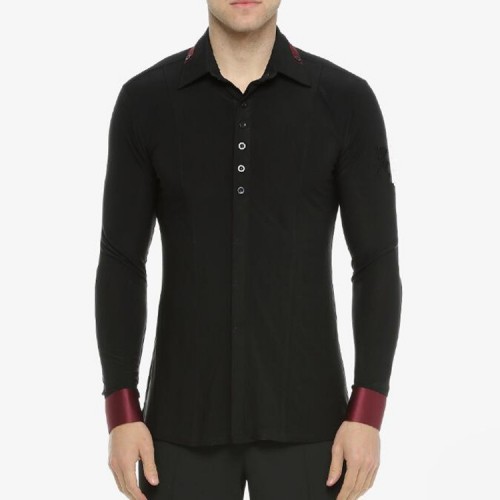 Men's black with wine ballroom latin dance shirts tops