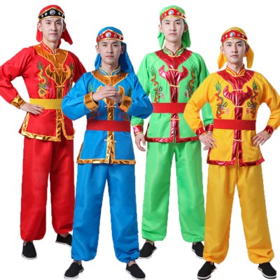 Men's Chinese folk dance costumes ancient traditional dragon drummer square dance costumes dancewear