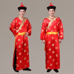 Men's Chinese folk dance costumes china ancient qing dynasty drama  wedding bridegroom cosplay robes costumes