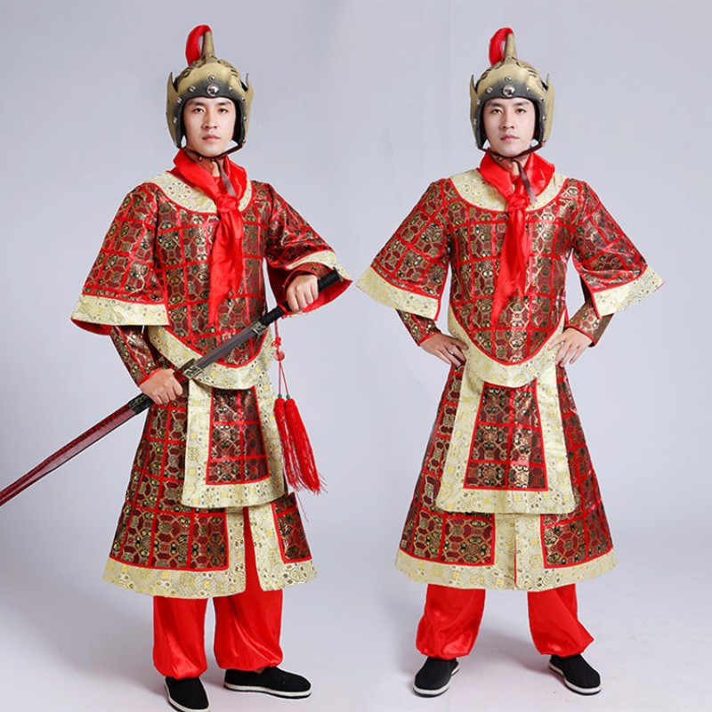  men's Chinese folk dance costumes  warrior swordsmen Han Dynasty ancient generals uniform three countries Tang Dynasty costumes