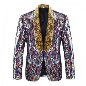 Men's fashion colorful double sequins blazer singer host stage shows a suit jacket