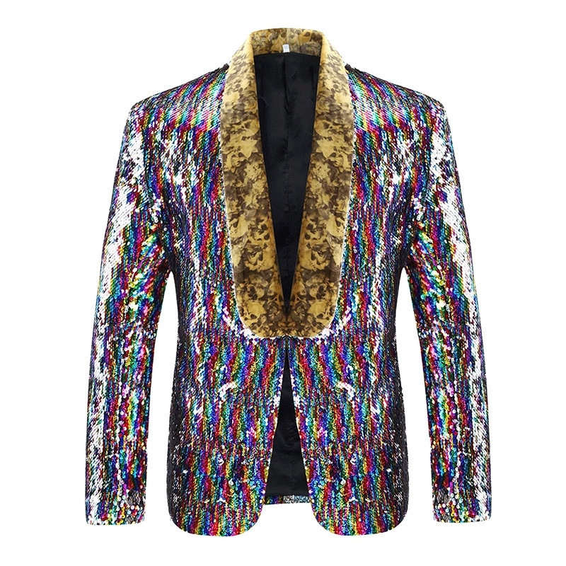 Men's fashion colorful double sequins blazer singer host stage shows a suit jacket