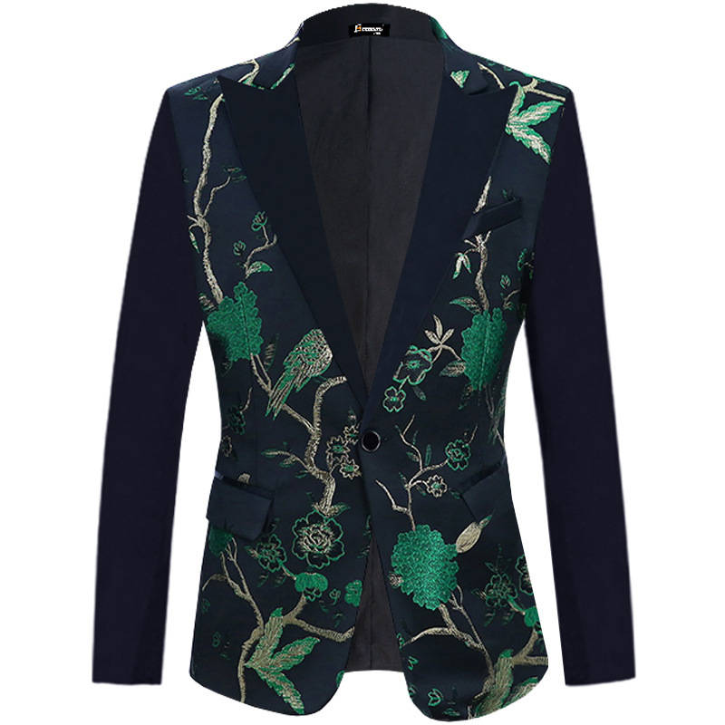 Men's green red blue flowers Jazz singers host chori stage performance blazers embroidered Host night club dj stage coats for man master of ceremonies show dress suit for male