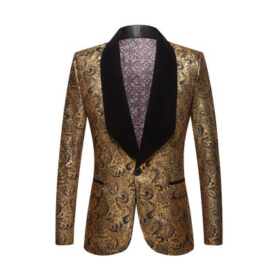 Men's jazz dance gold blazers colo concert rehearsal dress suit for male British style bronzing big black collar evening party host singer costume jacket