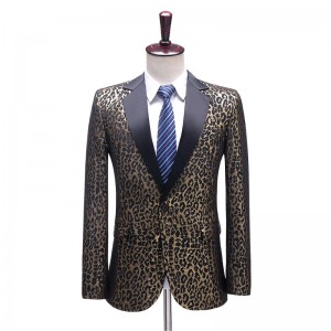 Men's jazz dance leopard jacquard blazer celebrant dress suit for youth male singers magician music production performance coats singer chorus stage jacket for man
