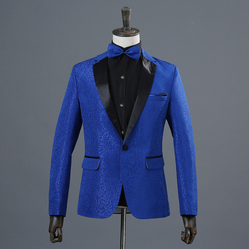 men's jazz dance suit blazers Men dress, stage costume, studio photo studio, red, white and blue three dark flower singer nightclub suit
