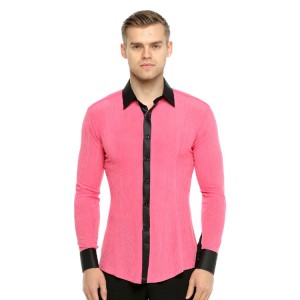 Men's latin dance shirts pink stage performance ballroom tango waltz professional competition tops 