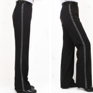 Men's male boy latin ballroom dance pants side with rhinestones  trousers competition stage performance rumba samba long trousers