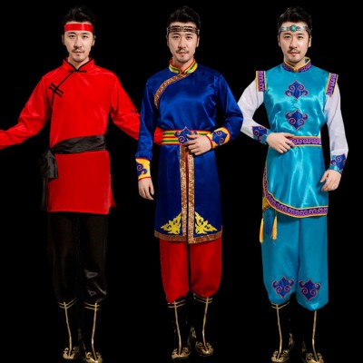 Men's Mongolian dance costumes Chinese folk dance costumes ancient traditional drma performance cosplay robes dresses