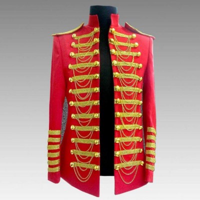 Men's singers jazz dance coats  red dj ds host chorus punk rock England style stage performance coats jackets