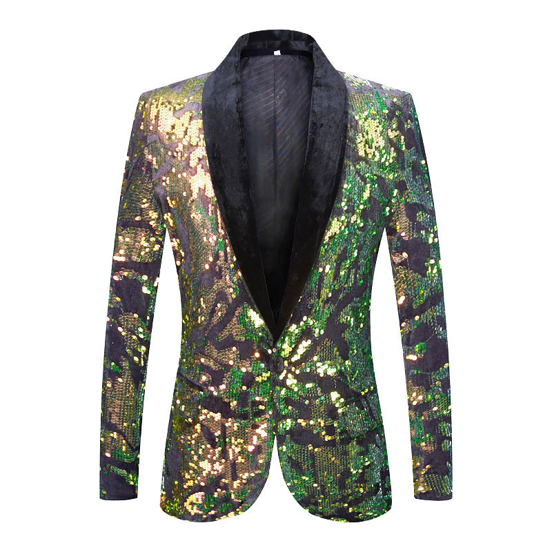 Men's youth fashion green gold sequined  jazz dance blazers modern dance dress suit stage performance singer shining  slim coats