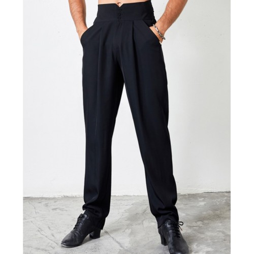 Men's youth latin ballroom dancing Trousers vintage high waisted competition flamenco waltz tango stage performance pants stretch design waist Latin dance practice pants men