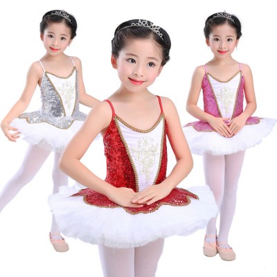 Modern dance ballet dress for girls kids children silver red  white tutu skirt swan lake competition stage performance cosplay dancing dresses