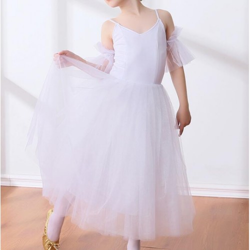 Modern dance ballet dress white color long length stage performance competition ballet dress