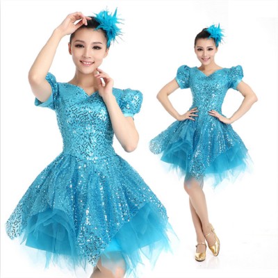 Modern dance jazz dance costumes paillette for women girls blue gold red singers stage performance competition dj dj cheer leaders gogo singers cosplay dresses