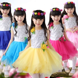 Modern dance jazz dress for girls children kindergarten singers chorus stage performance princess flower girls cosplay dresses