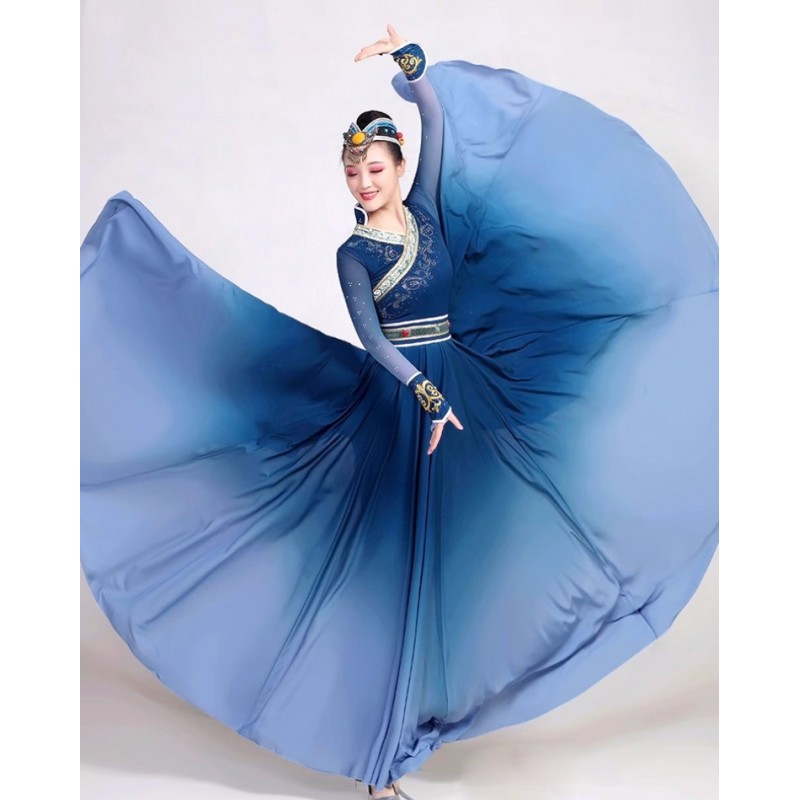 Mongolian dance dresses blue performance costumes for women young girls female Mongolian performance robes art test Mongolian clothes for female