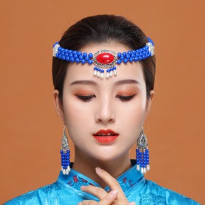 Mongolian dance performance headwear earrings ladies handmade beaded ethnic dance hair accessories Mongolian clothing accessories