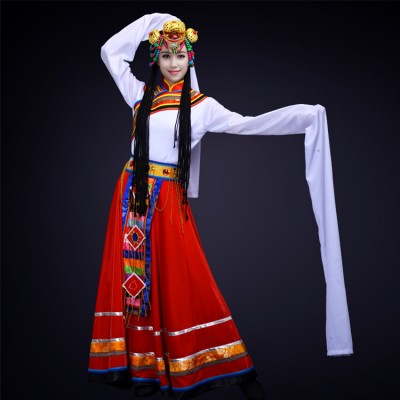 Mongolian tibet dance costumes dresses for women Chinese stage performance drama cosplay dress robes