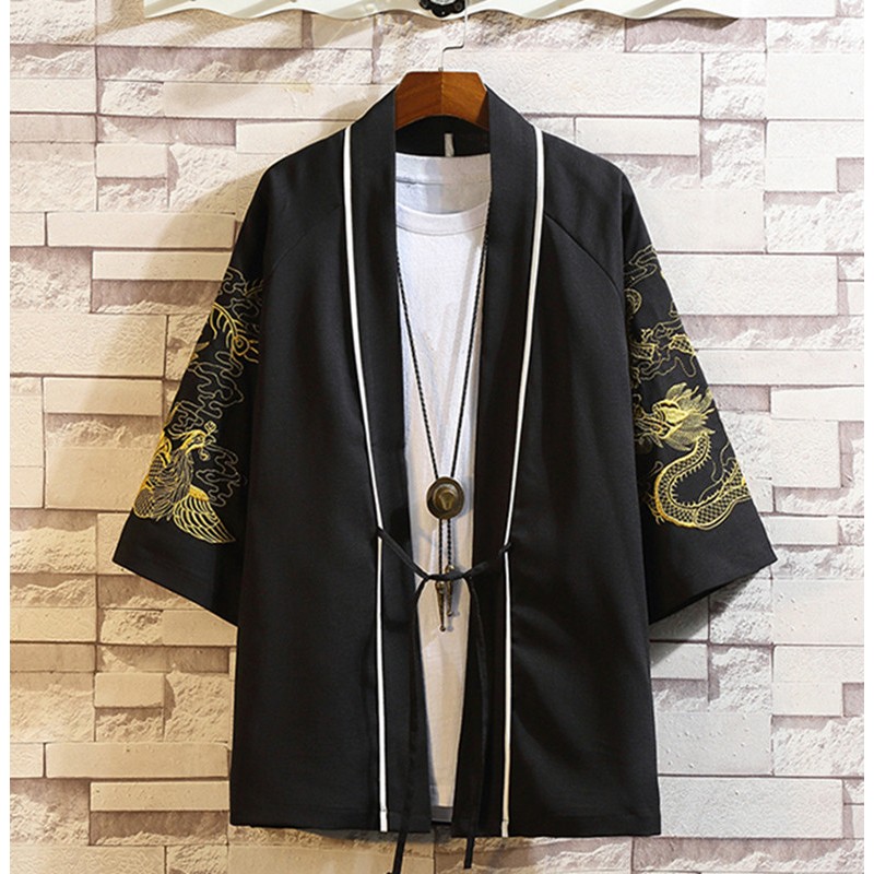 National Men embroidered Kimono Yukata Top Men cardigan thin Kimono Hanfu tang suit men jacket